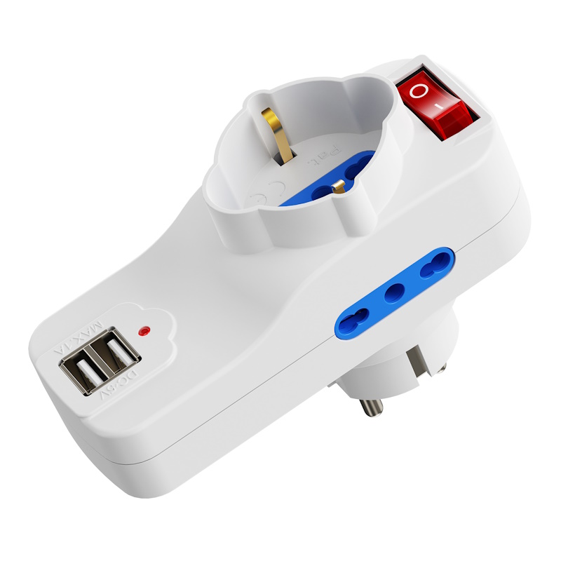 EW1194 | Power adapter 3-ways with 2 USB-A chargers, Schuko Plug 16A | Ewent | distributori informatica